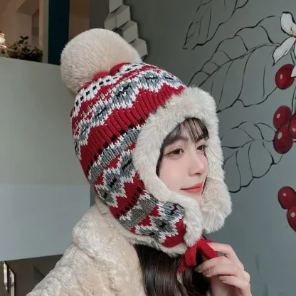 Tribal Pattern Trapper Hat with Pompom - Image 5