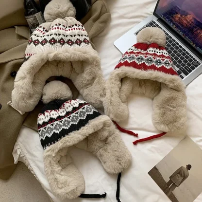 Tribal Pattern Trapper Hat with Pompom - Image 8