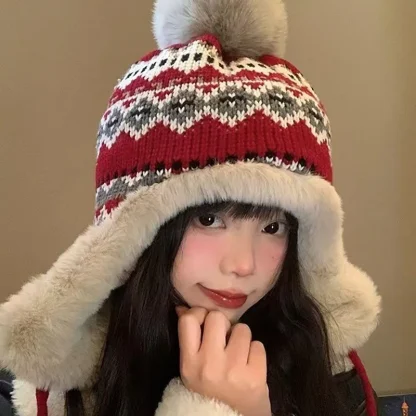 Tribal Pattern Trapper Hat with Pompom - Image 4